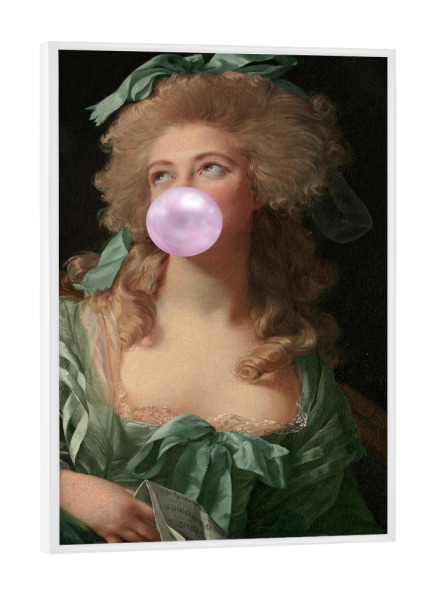 Poster mit weißem Rahmen "Madame Green mit Kaugummi" artboxONE - Menschen - Rosa,Grün,Frau,Kaugummi