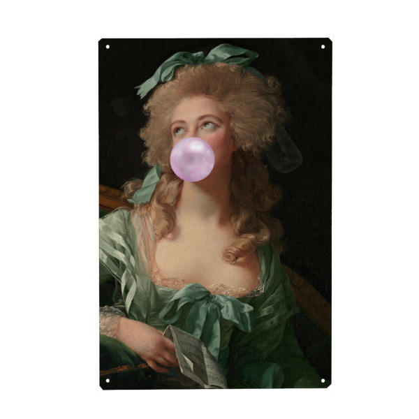 Holzbild "Madame Green mit Kaugummi" artboxONE - Menschen - Rosa,Grün,Frau,Kaugummi