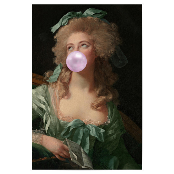 Poster "Madame Green mit Kaugummi" artboxONE - Menschen - Rosa,Grün,Frau,Kaugummi