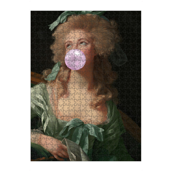 Puzzle Ravensburger "Madame Green mit Kaugummi" artboxONE - Menschen - Rosa,Grün,Frau,Kaugummi - Bild rosa