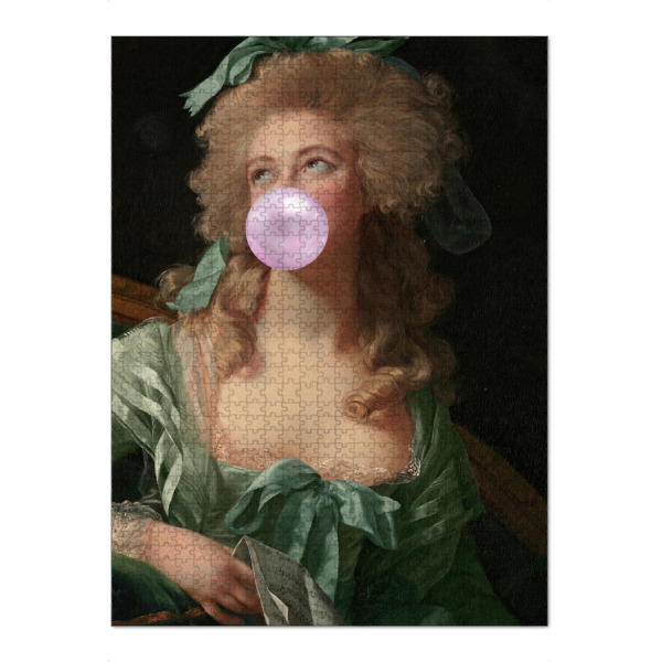 Puzzle Ravensburger "Madame Green mit Kaugummi" artboxONE - Menschen - Rosa,Grün,Frau,Kaugummi - Bild rosa