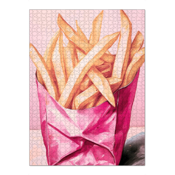 Puzzle Ravensburger "Pommes in rosa Box" artboxONE - Essen & Trinken - Pommes,Essen,Küche,Rosa,Gelb,Kitchenwallart,Restaurant - Bild pommes