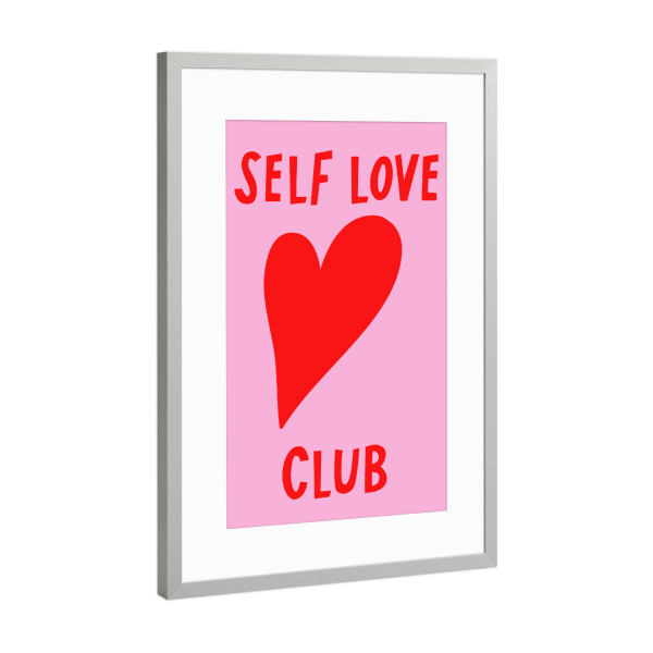 Poster mit Rahmen Silber "Self Love Club Pink" artboxONE - Liebe - Liebesherz,Liebe,Rosa,Rot,Illustration,Selfloveclub,Typo,Typografie