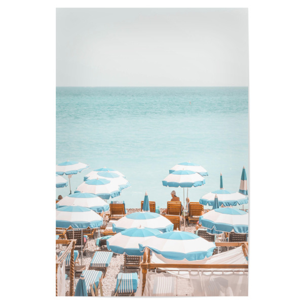 Poster 30x20 cm "French Riviera Beach" artboxONE - Natur,Reise / Strand und Meer - Sommer,Strand,Blau,Sonnenschirme,Französische riviera