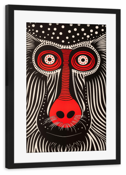 Poster mit Rahmen schwarz "Abstrakter Mandrill | Holzschnitt" artboxONE - Tiere,Abstrakt,Schwarzweiß