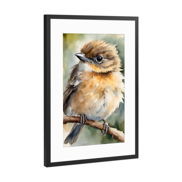 Poster mit Rahmen Schwarz (Metallic) "Kleiner Vogel - Aquarell" artboxONE - Für Kinder,Tiere