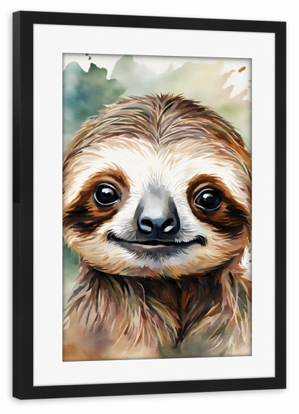 Poster mit Rahmen schwarz "Kleines Faultier - Aquarell" artboxONE - Für Kinder,Tiere,Lustig