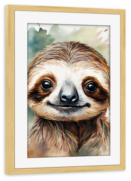 Poster mit Rahmen kiefer "Kleines Faultier - Aquarell" artboxONE - Für Kinder,Tiere,Lustig
