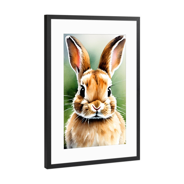 Poster mit Rahmen Schwarz (Metallic) "Kleiner Hase - Aquarell" artboxONE - Für Kinder,Tiere