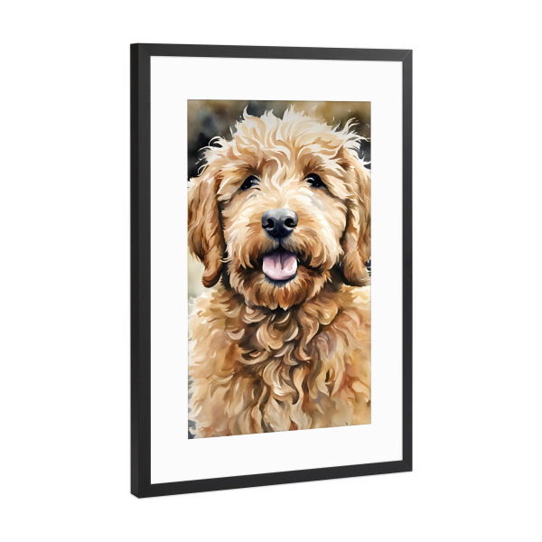 Poster mit Rahmen Schwarz (Metallic) "Kleiner golden Doodle" artboxONE - Für Kinder,Tiere