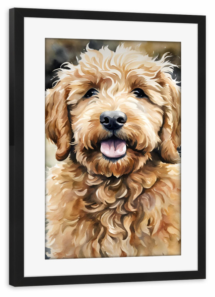 Poster mit Rahmen schwarz "Kleiner golden Doodle" artboxONE - Für Kinder,Tiere