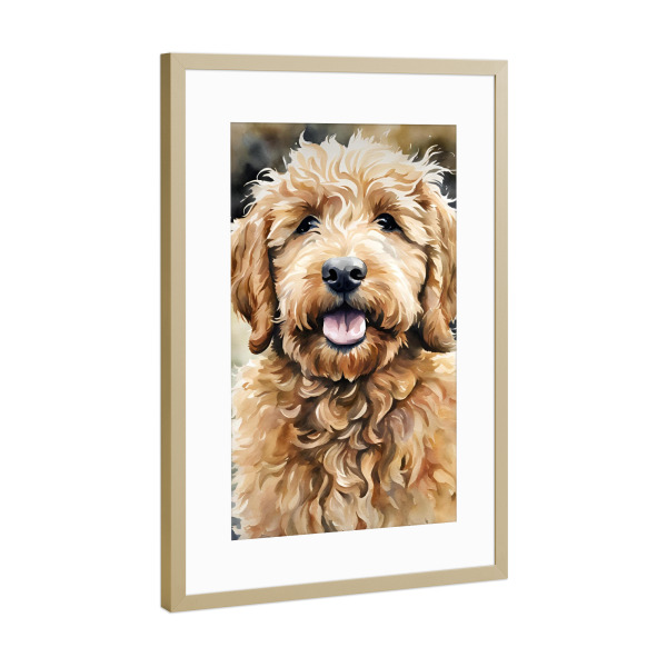 Poster mit Rahmen Gold "Kleiner golden Doodle" artboxONE - Für Kinder,Tiere