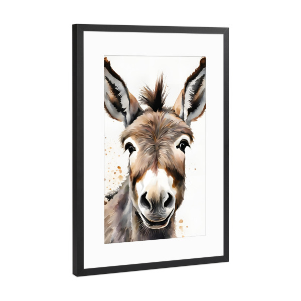 Poster mit Rahmen Schwarz (Metallic) "Kleiner Esel - Aquarell" artboxONE - Für Kinder,Tiere