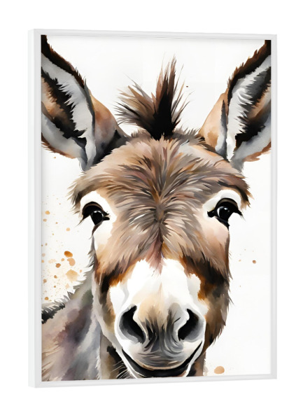 Poster mit weißem Rahmen "Kleiner Esel - Aquarell" artboxONE - Für Kinder,Tiere