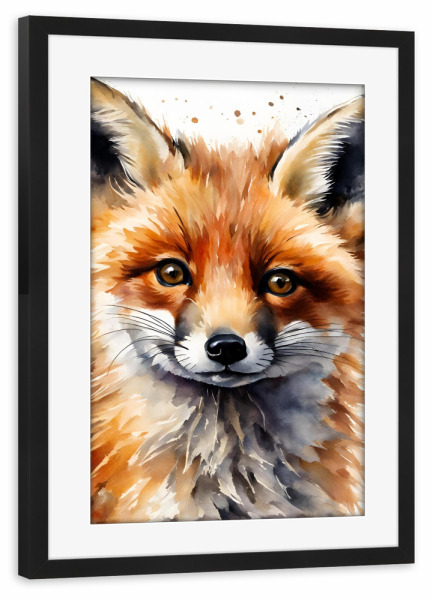 Poster mit Rahmen schwarz "Kleiner Fuchs - Aquarell" artboxONE - Für Kinder,Tiere
