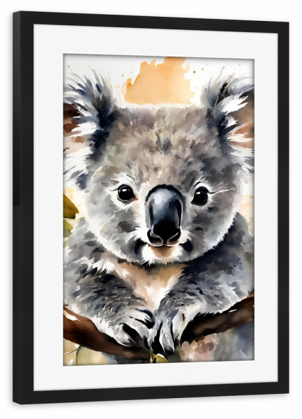 Poster mit Rahmen schwarz "Kleiner Koala - Aquarell" artboxONE - Für Kinder,Tiere