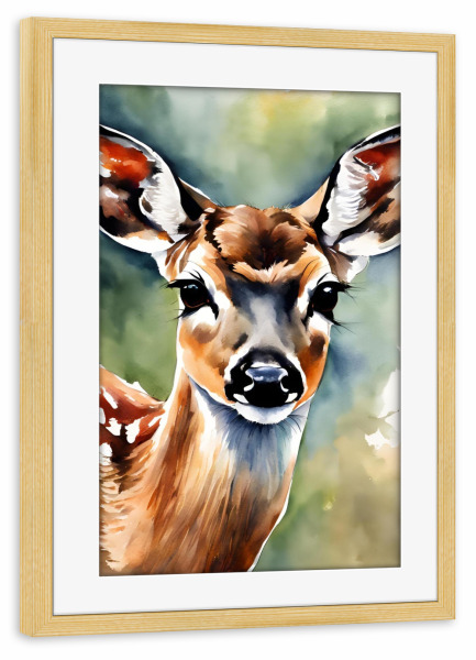 Poster mit Rahmen kiefer "Rehkitz - Aquarell" artboxONE - Für Kinder,Tiere