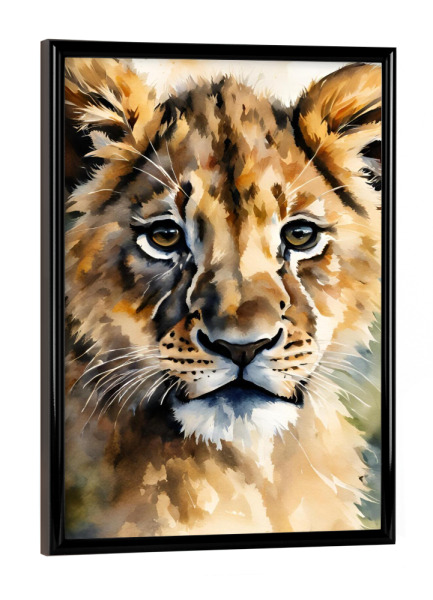 Poster mit schwarzem Rahmen "Kleiner Löwe - Aquarell" artboxONE - Für Kinder,Tiere,Reise / Afrika