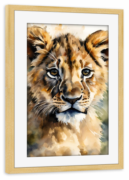 Poster mit Rahmen kiefer "Kleiner Löwe - Aquarell" artboxONE - Für Kinder,Tiere,Reise / Afrika