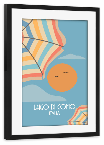 Poster mit Rahmen schwarz "Como - Parasol" artboxONE - Reise / Strand und Meer