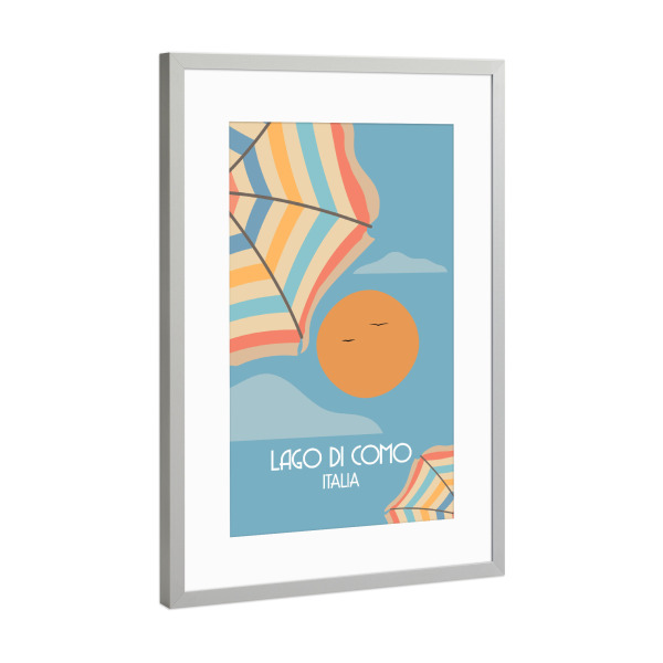 Poster mit Rahmen Silber "Como - Parasol" artboxONE - Reise / Strand und Meer
