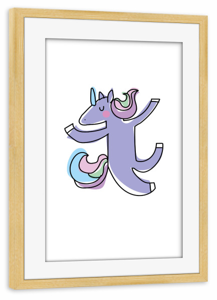 Poster mit Rahmen kiefer "Tanzendes Einhorn" artboxONE - Für Kinder,Tiere - Einhorn,Kinder,Kinderzimmer,Pastell,Tanzen