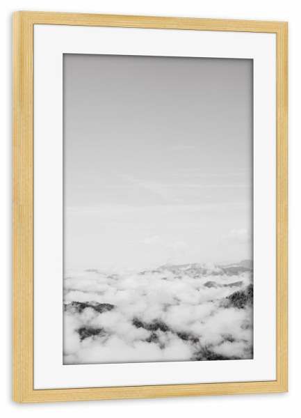 Poster mit Rahmen kiefer "Rauchige Berge" artboxONE - Natur,Reise,Schwarzweiß - Berge,Wolken,Schwarzweiß,Sw,Landschaft
