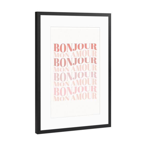 Poster mit Rahmen Schwarz (Metallic) "Bonjour, Mon Amour" artboxONE - Typografie,Liebe