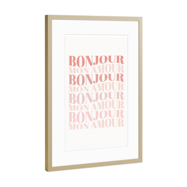 Poster mit Rahmen Gold "Bonjour, Mon Amour" artboxONE - Typografie,Liebe