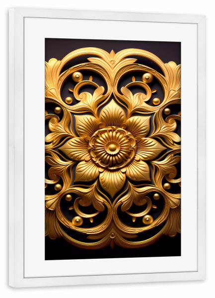 Poster mit Rahmen weiß "Mandala - Gold - Nevada" artboxONE - Natur,Floral,Abstrakt