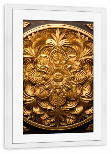 Poster mit Rahmen weiß "Mandala - Gold - Grasberg" artboxONE - Natur,Floral,Abstrakt