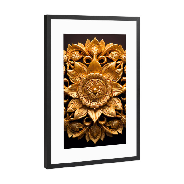 Poster mit Rahmen Schwarz (Metallic) "Mandala - Gold - Boddington" artboxONE - Natur,Floral,Abstrakt