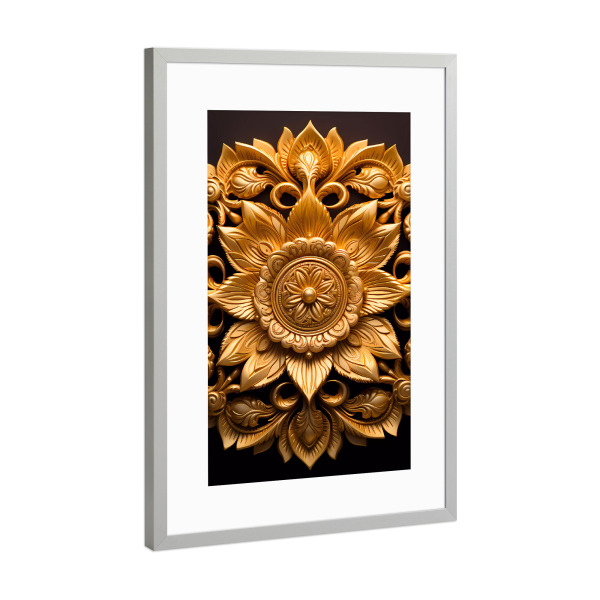 Poster mit Rahmen Silber "Mandala - Gold - Boddington" artboxONE - Natur,Floral,Abstrakt