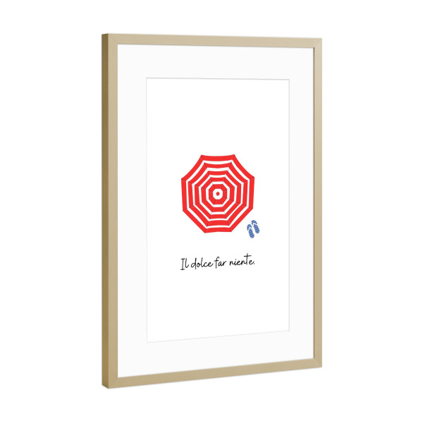 Poster mit Rahmen Gold "Il dolce far niente at the beach" artboxONE - Typografie,Reise / Strand und Meer