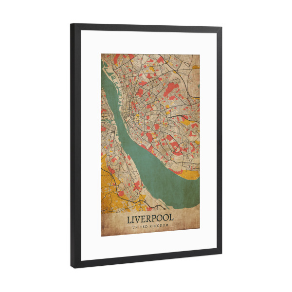 Poster mit Rahmen Schwarz (Metallic) "Retro Liverpool City" artboxONE - Städte / Weitere,Kartografie