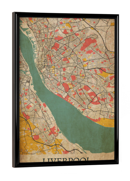 Poster mit schwarzem Rahmen "Retro Liverpool City" artboxONE - Städte / Weitere,Kartografie