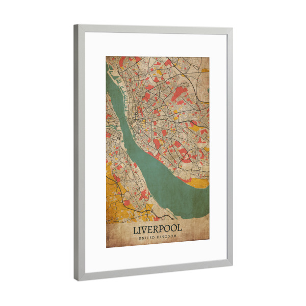 Poster mit Rahmen Silber "Retro Liverpool City" artboxONE - Städte / Weitere,Kartografie