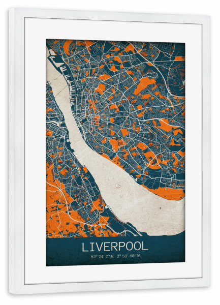 Poster mit Rahmen weiß "Liverpool Vintage Map" artboxONE - Städte / Weitere,Kartografie
