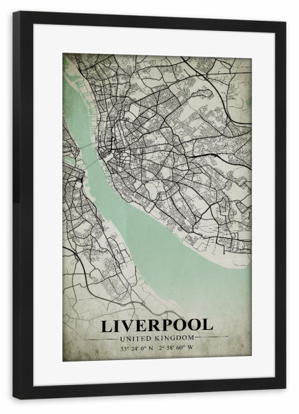 Poster mit Rahmen schwarz "Liverpool Vintage CityMap" artboxONE - Städte / Weitere,Kartografie