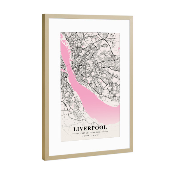 Poster mit Rahmen Gold "Map Liverpool" artboxONE - Städte / Weitere,Kartografie