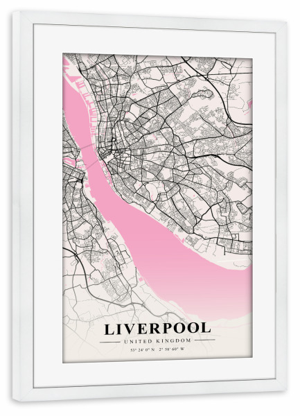 Poster mit Rahmen weiß "Map Liverpool" artboxONE - Städte / Weitere,Kartografie