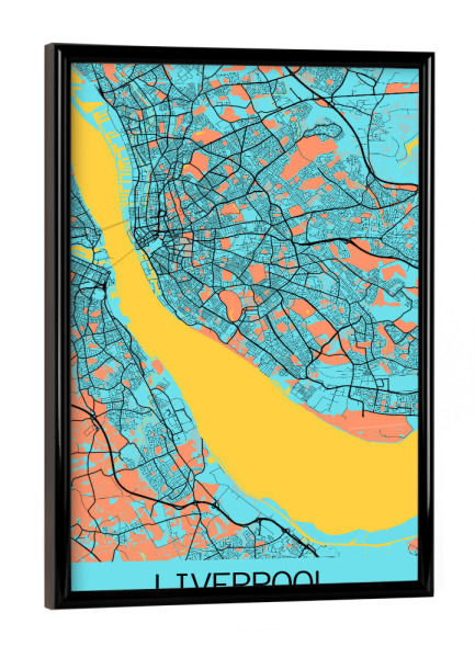 Poster mit schwarzem Rahmen "Liverpool als Stadtplan" artboxONE - Städte / Weitere,Kartografie