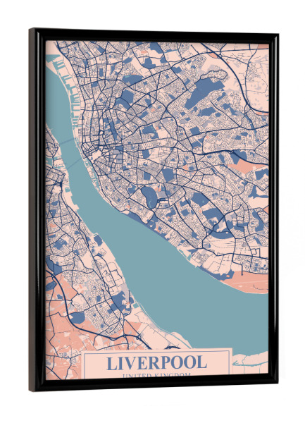 Poster mit schwarzem Rahmen "Liverpool Stadt Map" artboxONE - Städte / Weitere
