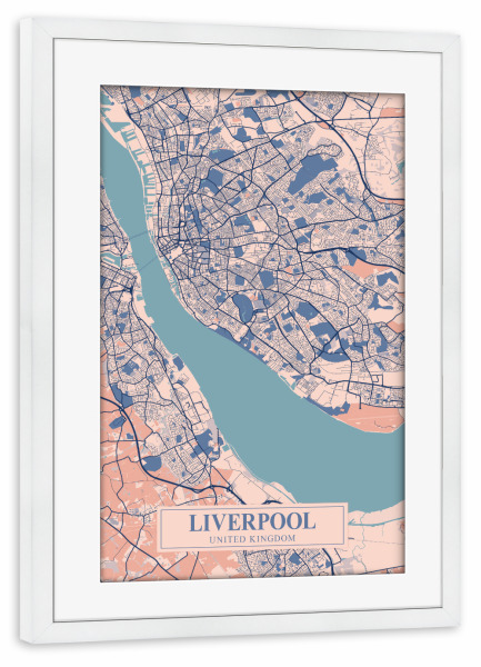 Poster mit Rahmen weiß "Liverpool Stadt Map" artboxONE - Städte / Weitere