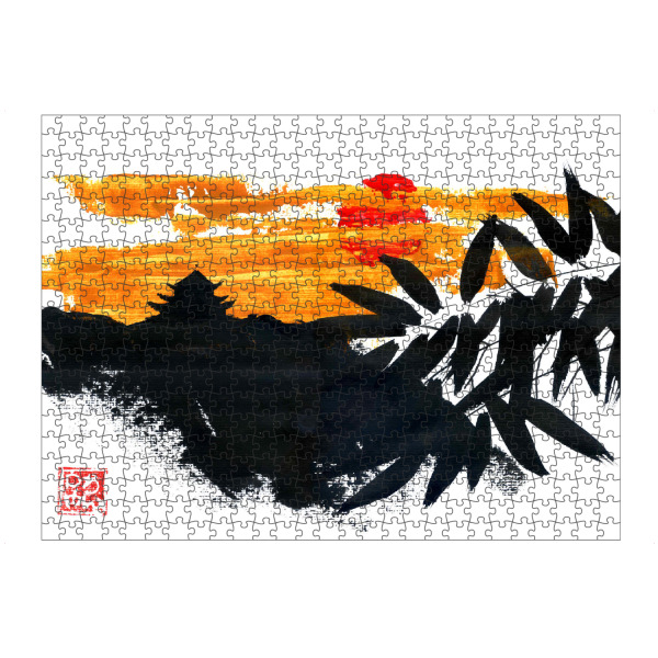 Puzzle Ravensburger "Tempel im Sonnenuntergang" artboxONE - Reise / Asien - Sumie,Japan,Tempel,Sonnenuntergang,Sonne,Bambus - Bild sumie