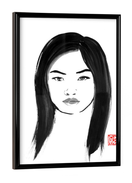 Poster mit schwarzem Rahmen "Lockeres Haar" artboxONE - Menschen,Schwarzweiß,Reise / Asien - Geisha,Haare,Sumie,Japan