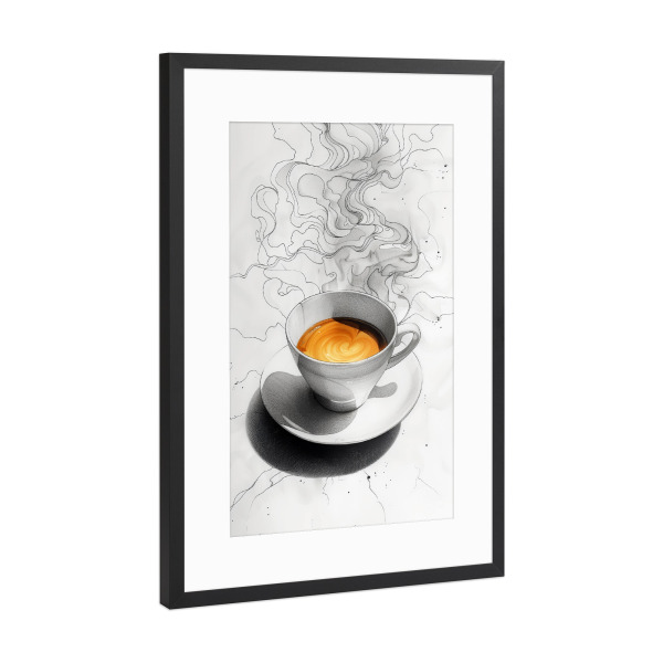 Poster mit Rahmen Schwarz (Metallic) "Kaffeezeitkunst I" artboxONE - Essen & Trinken - Kaffee,Kaffeeliebhaber,Kaffeezeit,Küche,Essen,Trinken