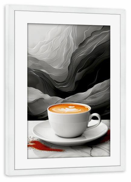 Poster mit Rahmen weiß "Kaffeezeitkunst F" artboxONE - Essen & Trinken - Kaffee,Kaffeeliebhaber,Kaffeezeit,Küche,Essen,Trinken,Cappuccino