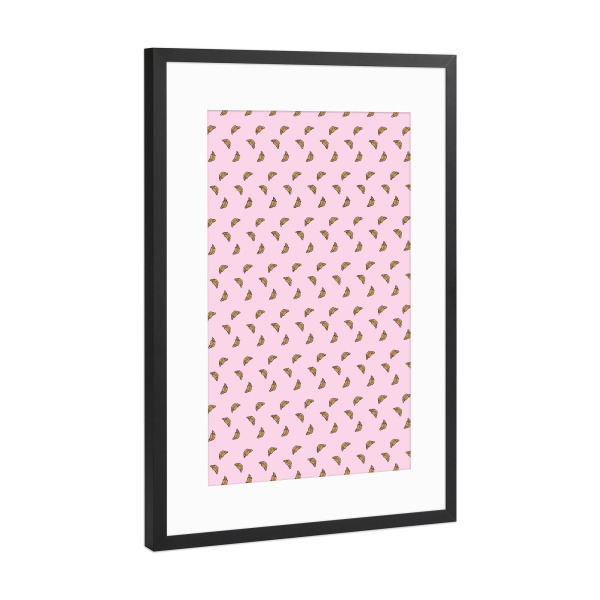 Poster mit Rahmen Schwarz (Metallic) "Croissant Muster rosa" artboxONE - Essen & Trinken