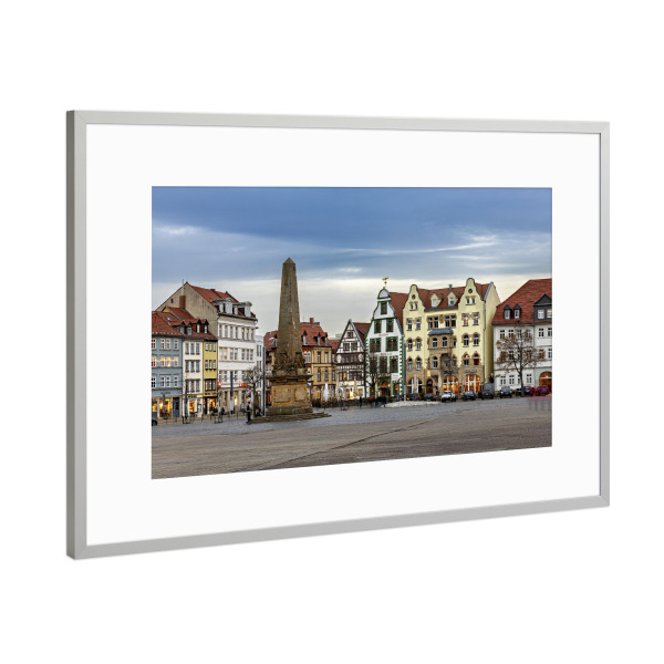 Poster mit Rahmen Silber "Domplatz von Erfurt" artboxONE - Architektur - Erfurt,Thüringen,Altstadt,Domplatz